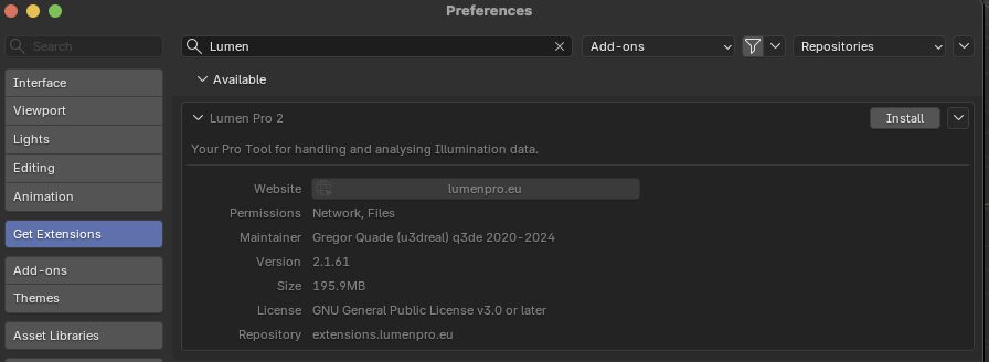 Lumen Pro 2 shown in the Available Extensions list