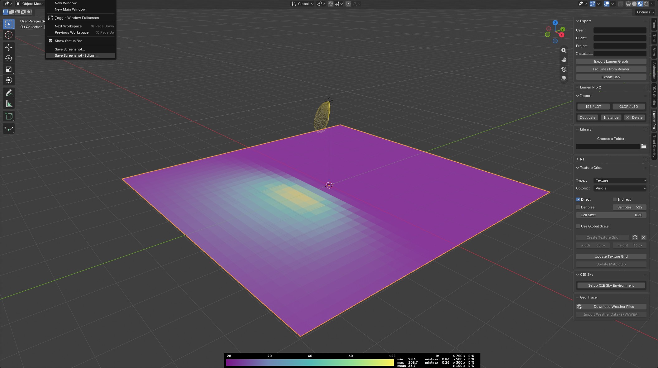 Lumen Graph analysis plane baked as an illuminance texture grid